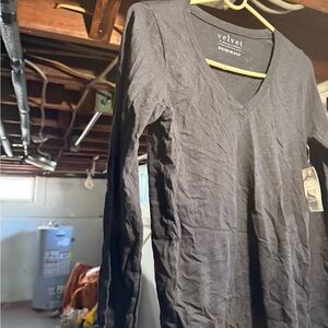 WomenBlack V-Neck Long Sleeve Shirt